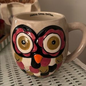 Owl Design Ceramic Mug - Pink and Black